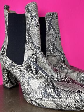 French Connection Penny Snake Print Leather Platform Heeled Chelsea BootUS 10